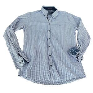 Pierre Cardin Button Down Shirt Mens M  Blue Gingham Classic Preppy Casual Style